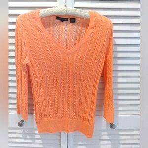 Jeanne Pierre, 🍊 Orange Or Tangerine & White light sweater, Ladies Size S